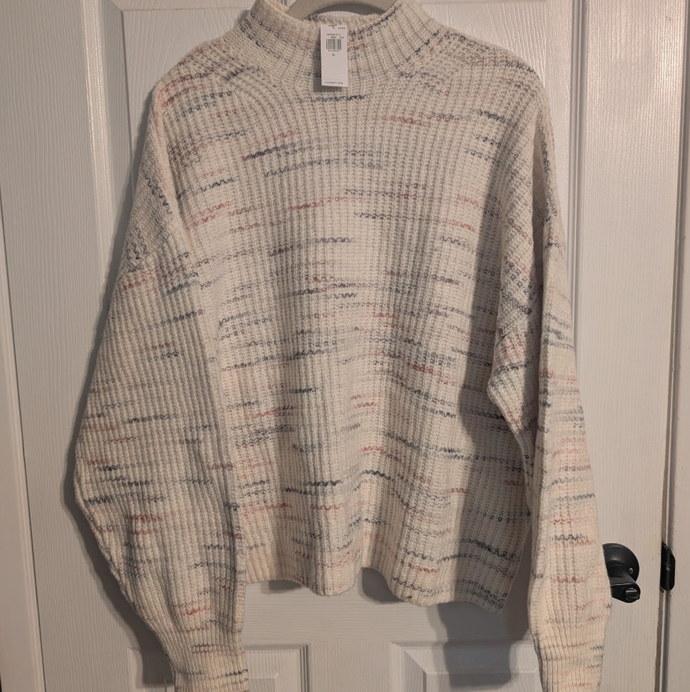 New With Tags Old Navy Mock Turtle Neck Speckle Marled Cream Sweater Xl